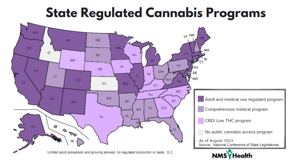 Map of the United States depicting each states cannabis laws